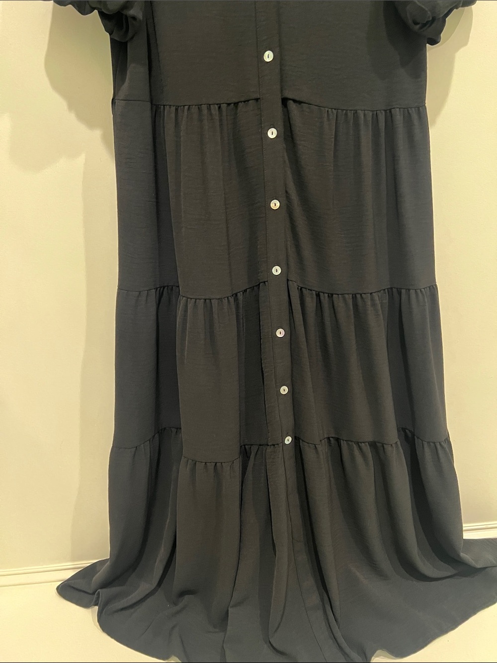 1. State Black Button-Front Tiered Maxi Dress with Puff Sleeves - Picture 4 of 5